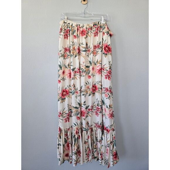 American Eagle XXL Floral High Low Maxi Skirt Boho Ruffle Viscose Lined Curvy - Picture 4 of 9